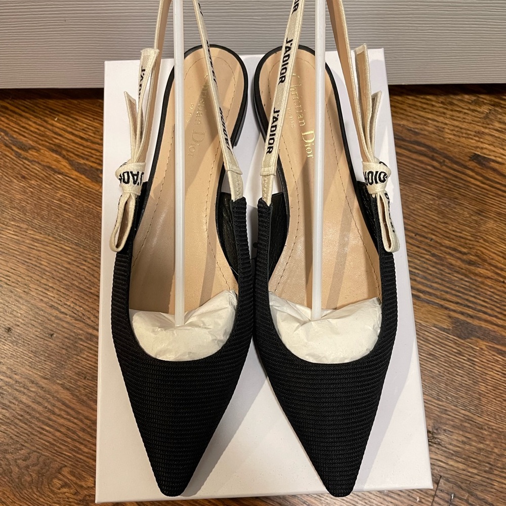 Dior J’adior Slingback Ballerina Flat 42 Black Technical Fabric